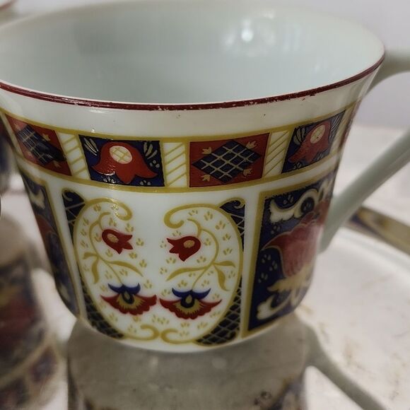 Vintage Set of 4 Imari Japan Derbyshire Fine china SnackDessert Plates & Teacups - Picture 8 of 14